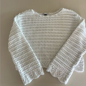 American Eagle Relaxed Fit Crochet Sweater, White, XS